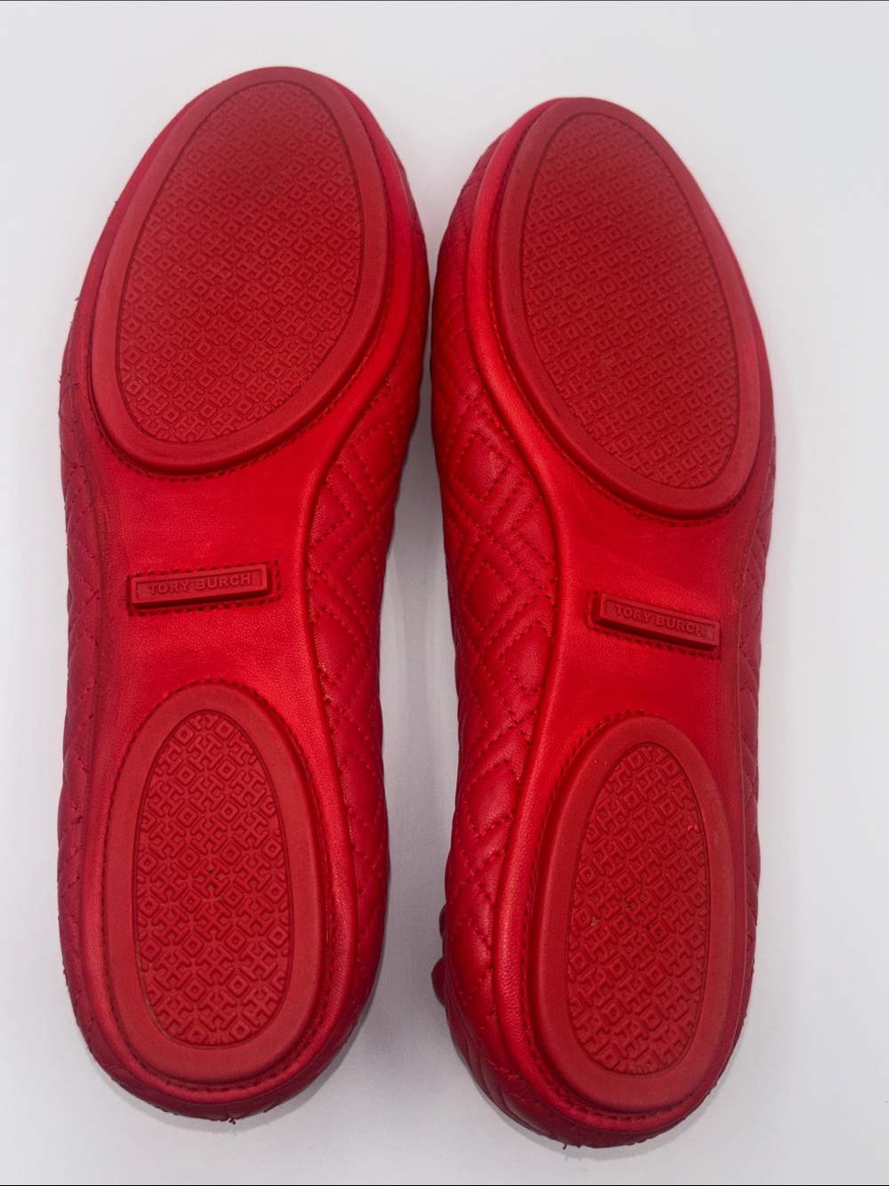 Tory Burch Red Quilted Logo Ballet Flats with Gold Emblem - Picture 9 of 10